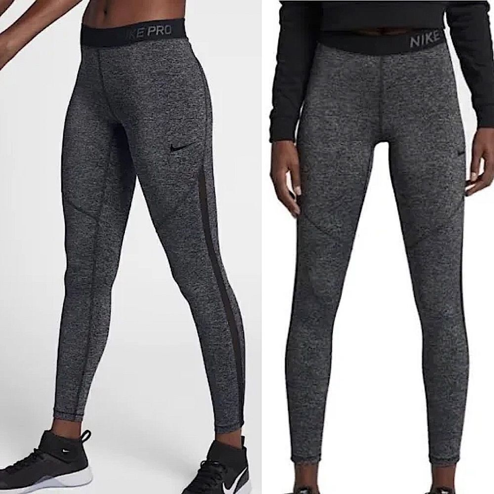 Nike Pro Hypercool mesh leggings heathered grey black full length XS
